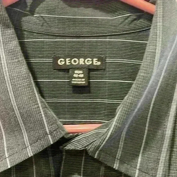 George Mens LS XL 46-48.. charcoal grey plaid stripe Pit2Pit 26”see more info - Picture 2 of 4